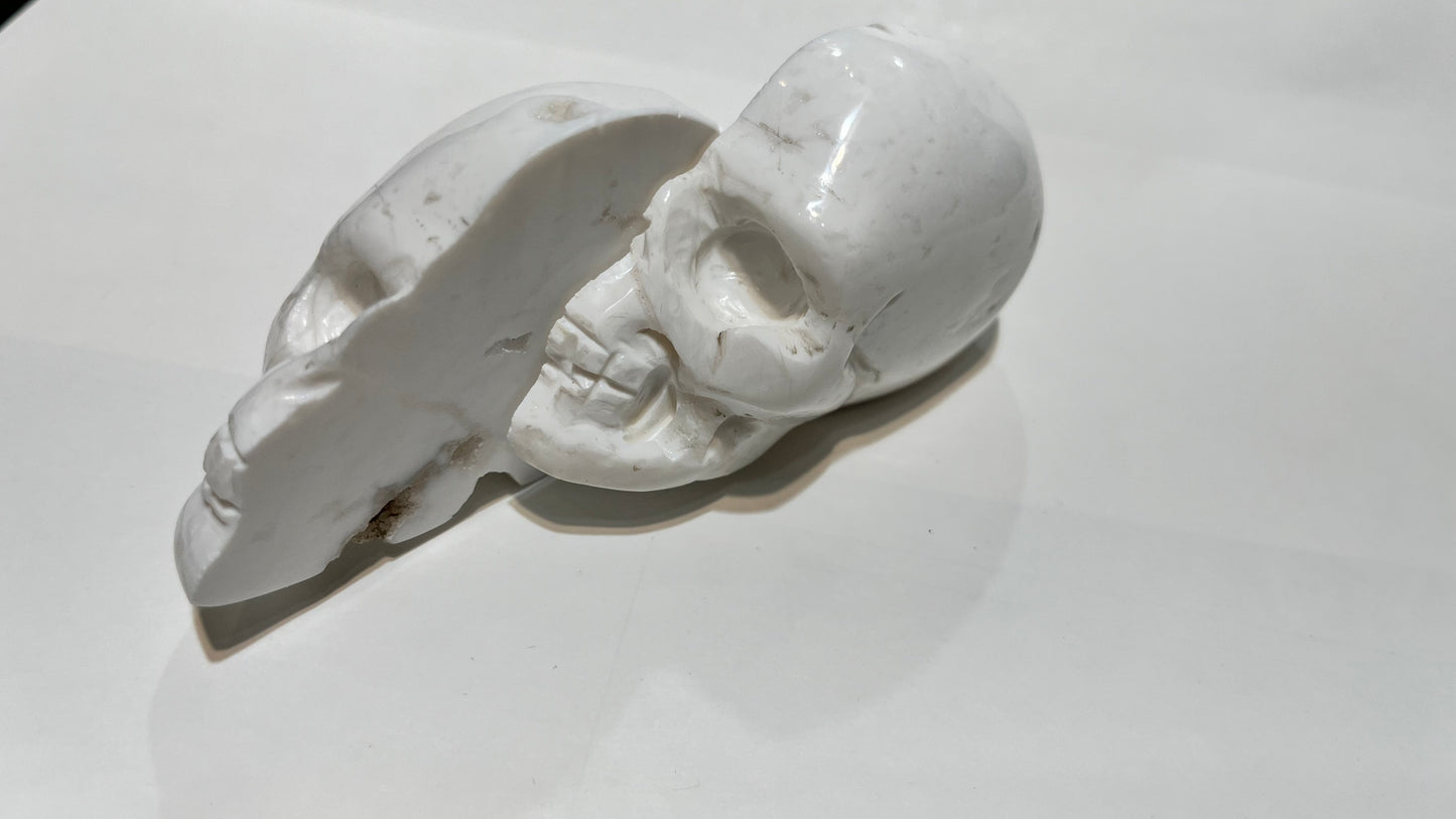 Chalcedony Druzy (Snow Druzy) Skull Carving