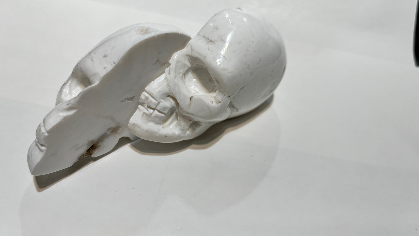 Chalcedony Druzy (Snow Druzy) Skull Carving