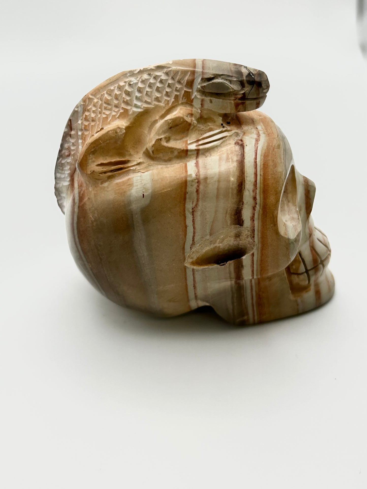 Rainbow Jasper Skull Head with Lizard
