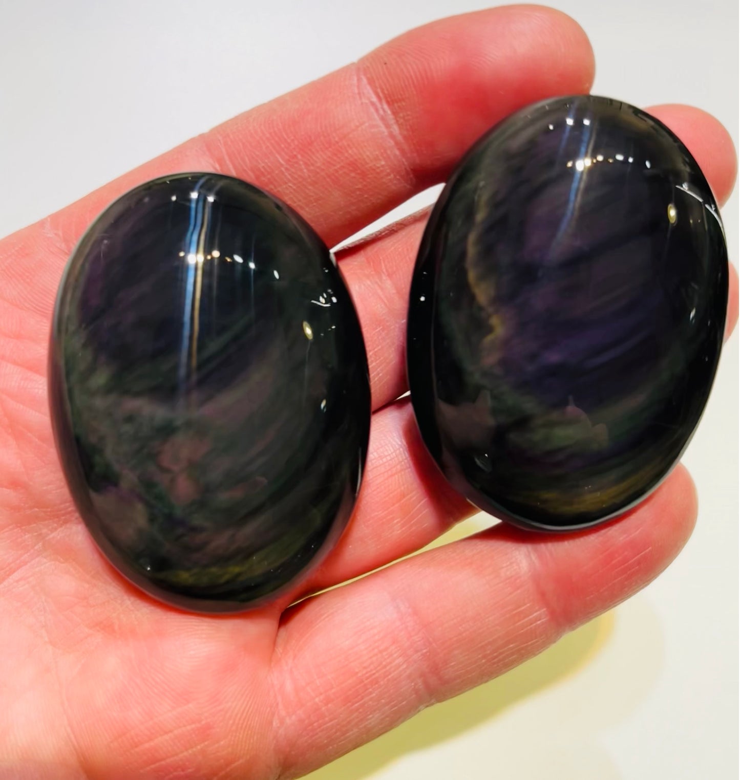 Oval Rainbow & Velvet Obsidian, High Grade palm stone