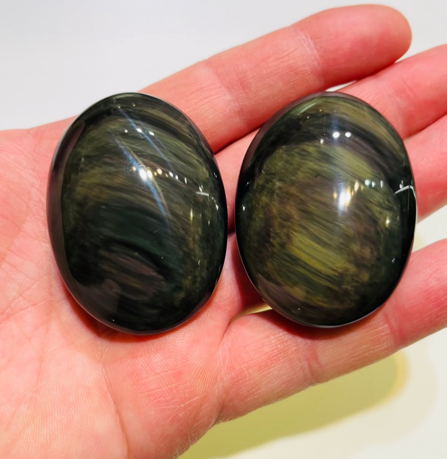 Oval Rainbow & Velvet Obsidian, High Grade palm stone