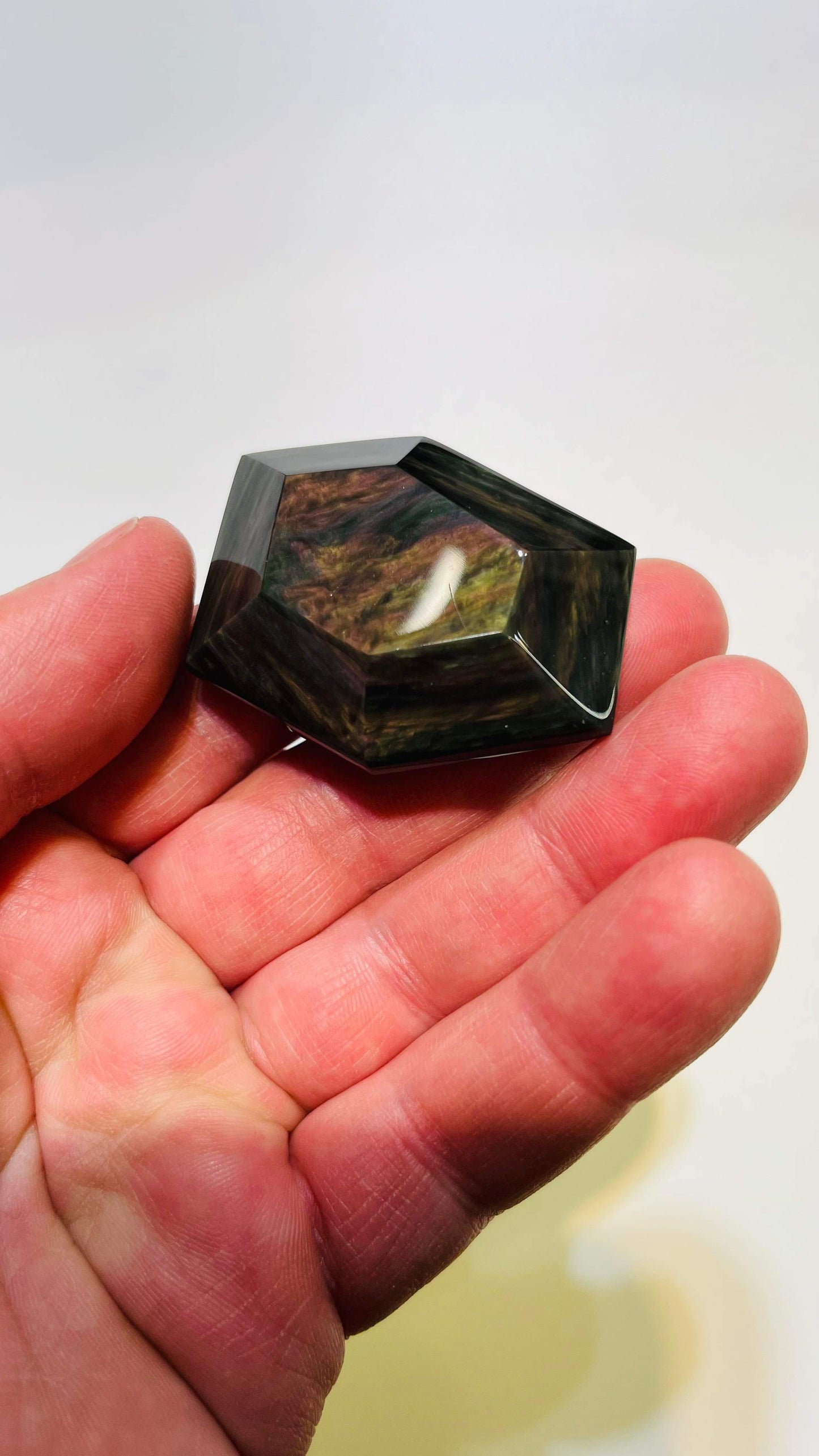 Octagon Rainbow & Velvet Obsidian, High Grade palm stone