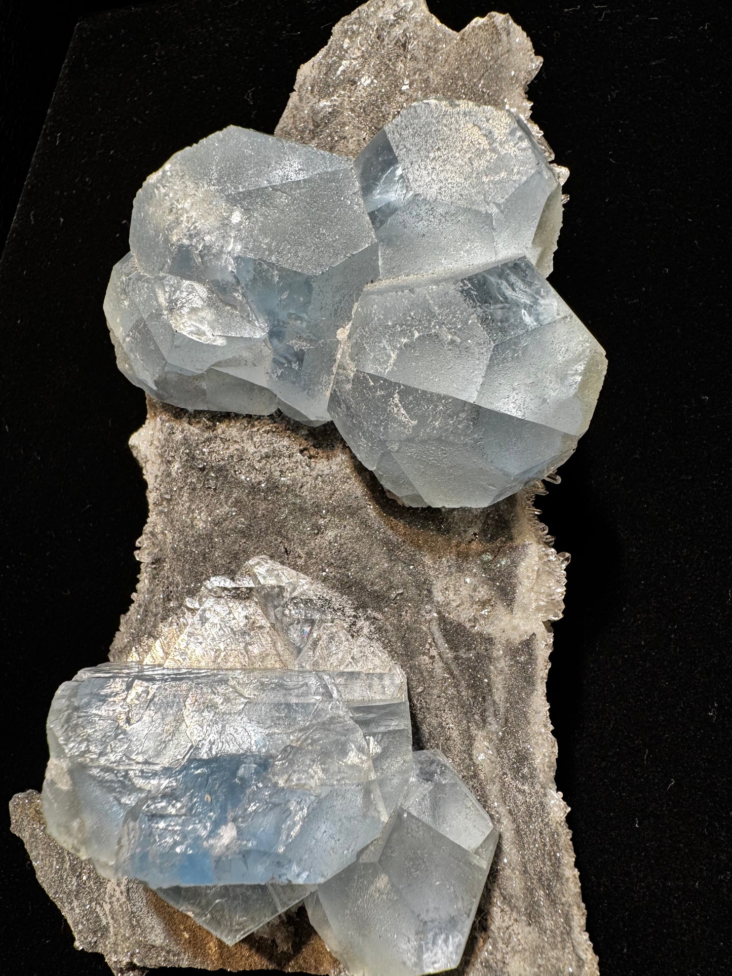 Blue Fluorite on Smokey Quartz
