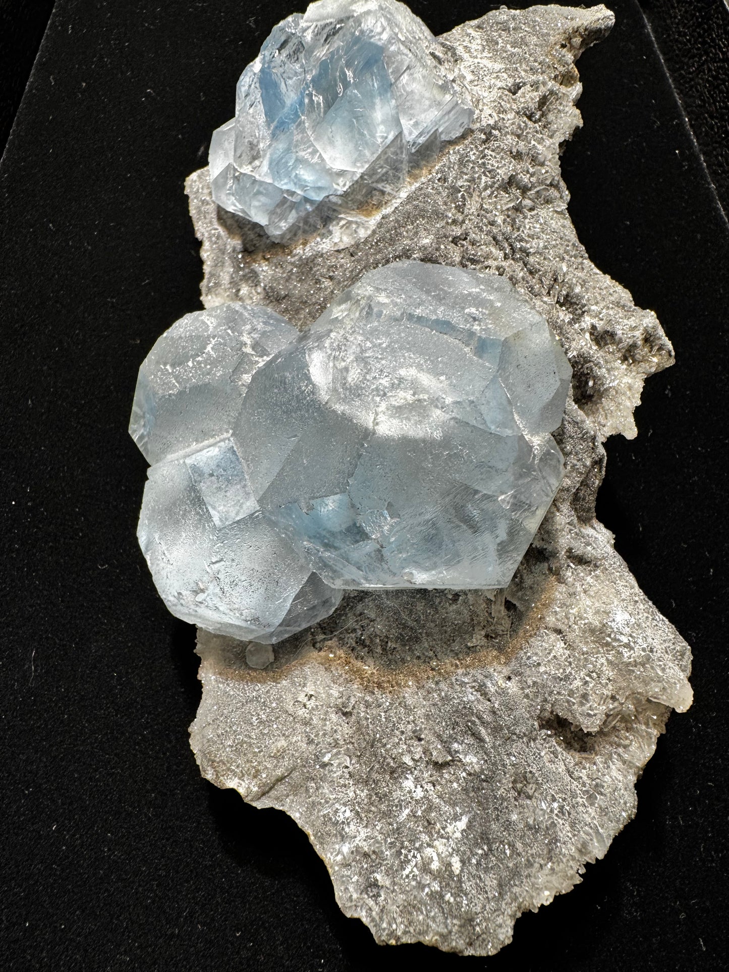 Blue Fluorite on Smokey Quartz