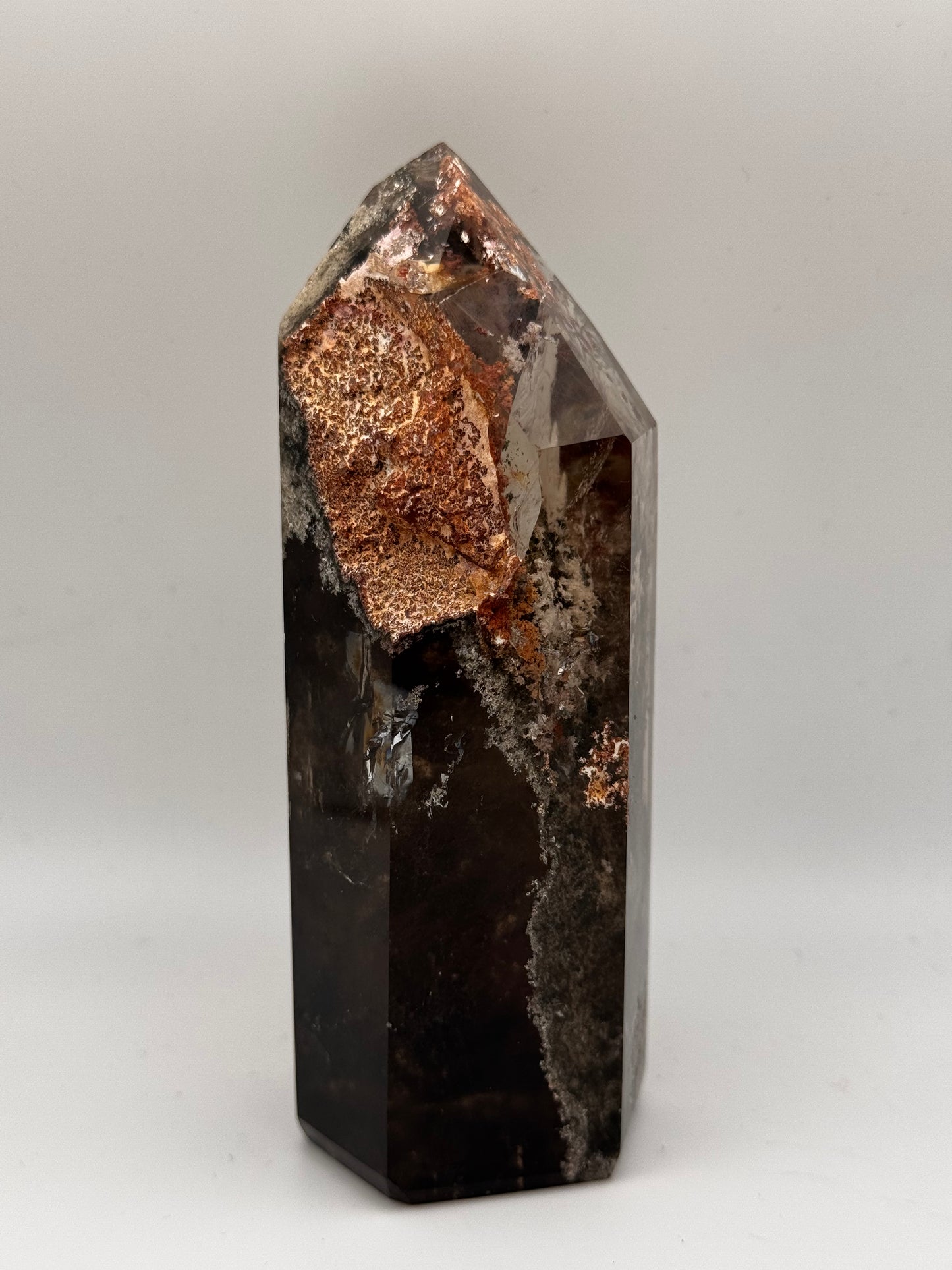 smokey quartz and moss agate Pillar