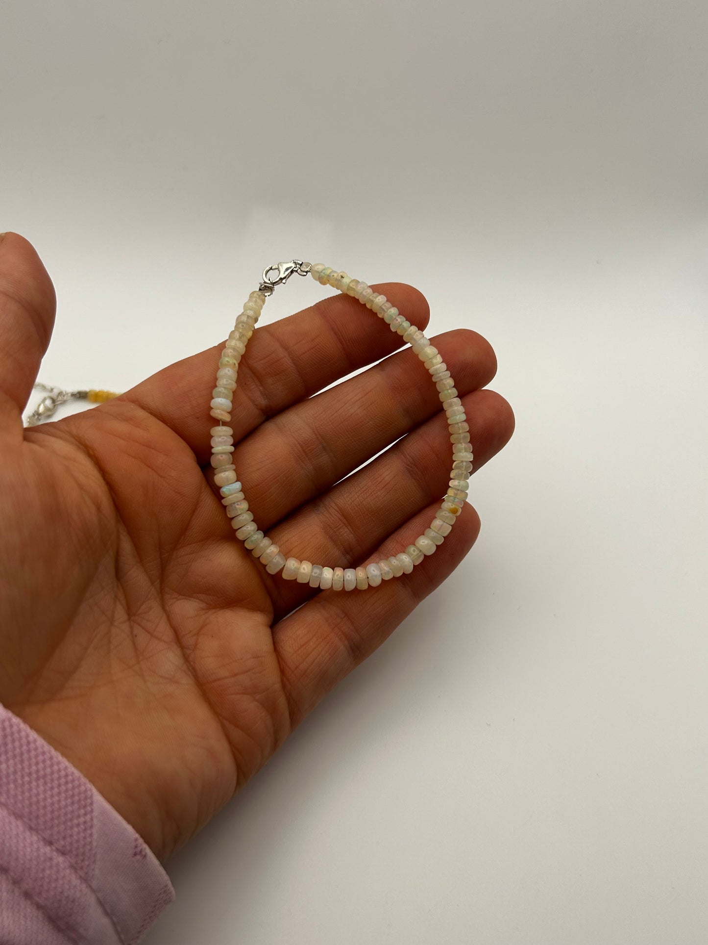 Beaded Opal Necklace & bracelet on Steel Strand with Silver Clasp.