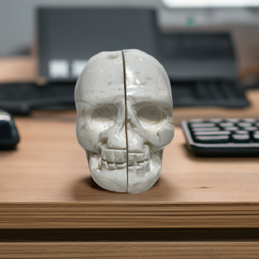 Chalcedony Druzy (Snow Druzy) Skull Carving