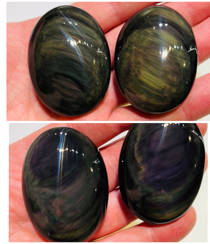 Oval Rainbow & Velvet Obsidian, High Grade palm stone