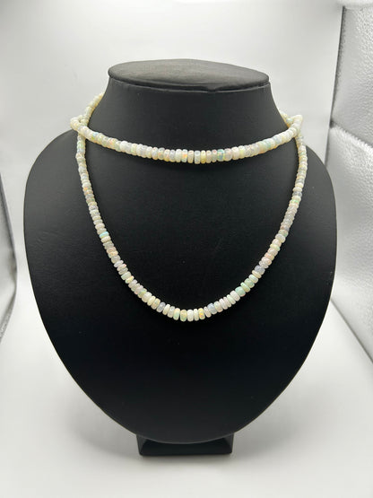 Beaded Opal Necklace & bracelet on Steel Strand with Silver Clasp.