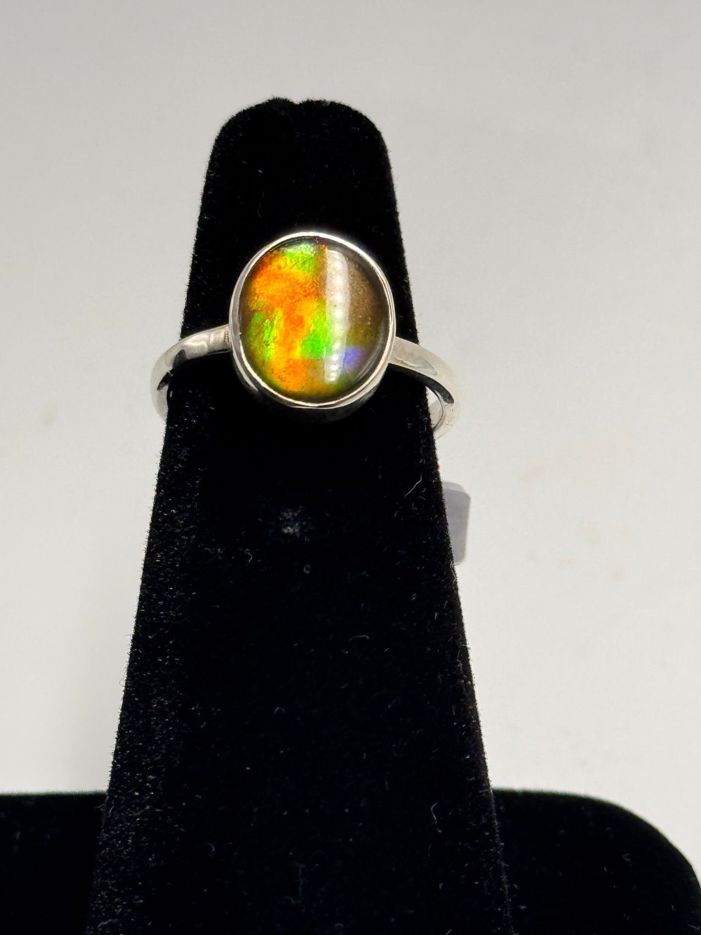 pink ammolite ring