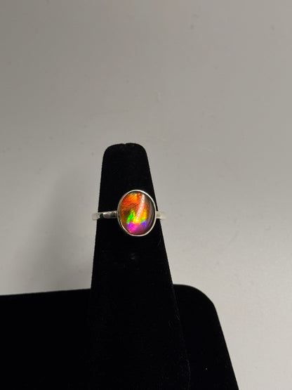 pink ammolite ring