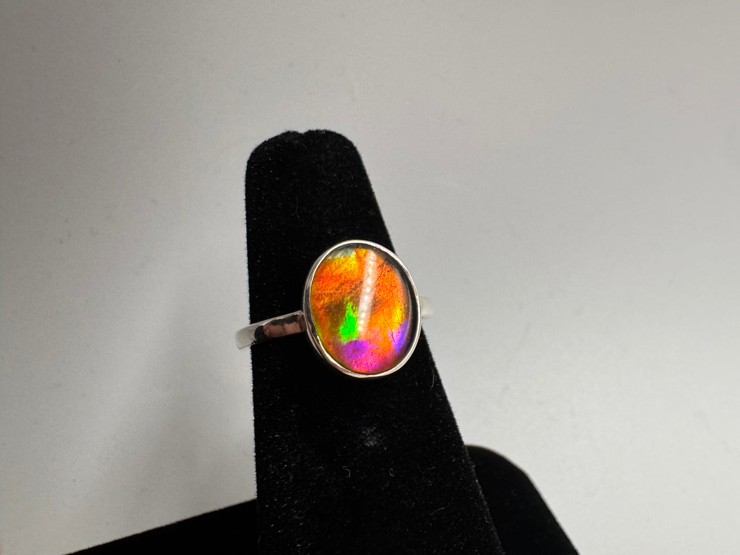 pink ammolite ring