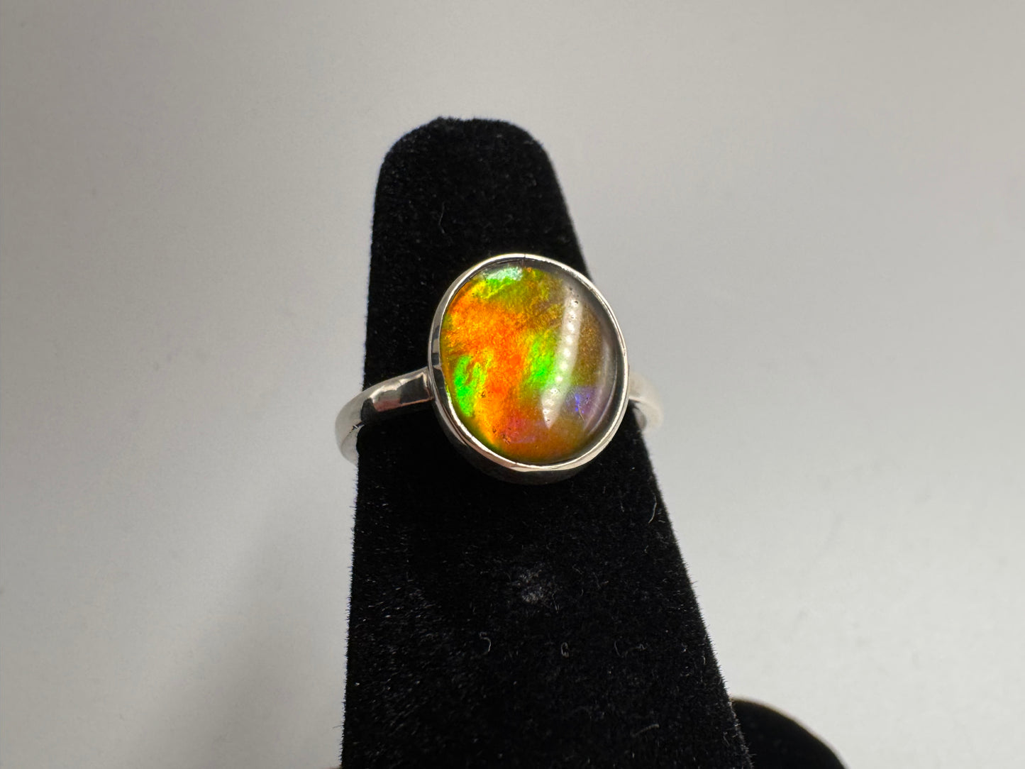 pink ammolite ring