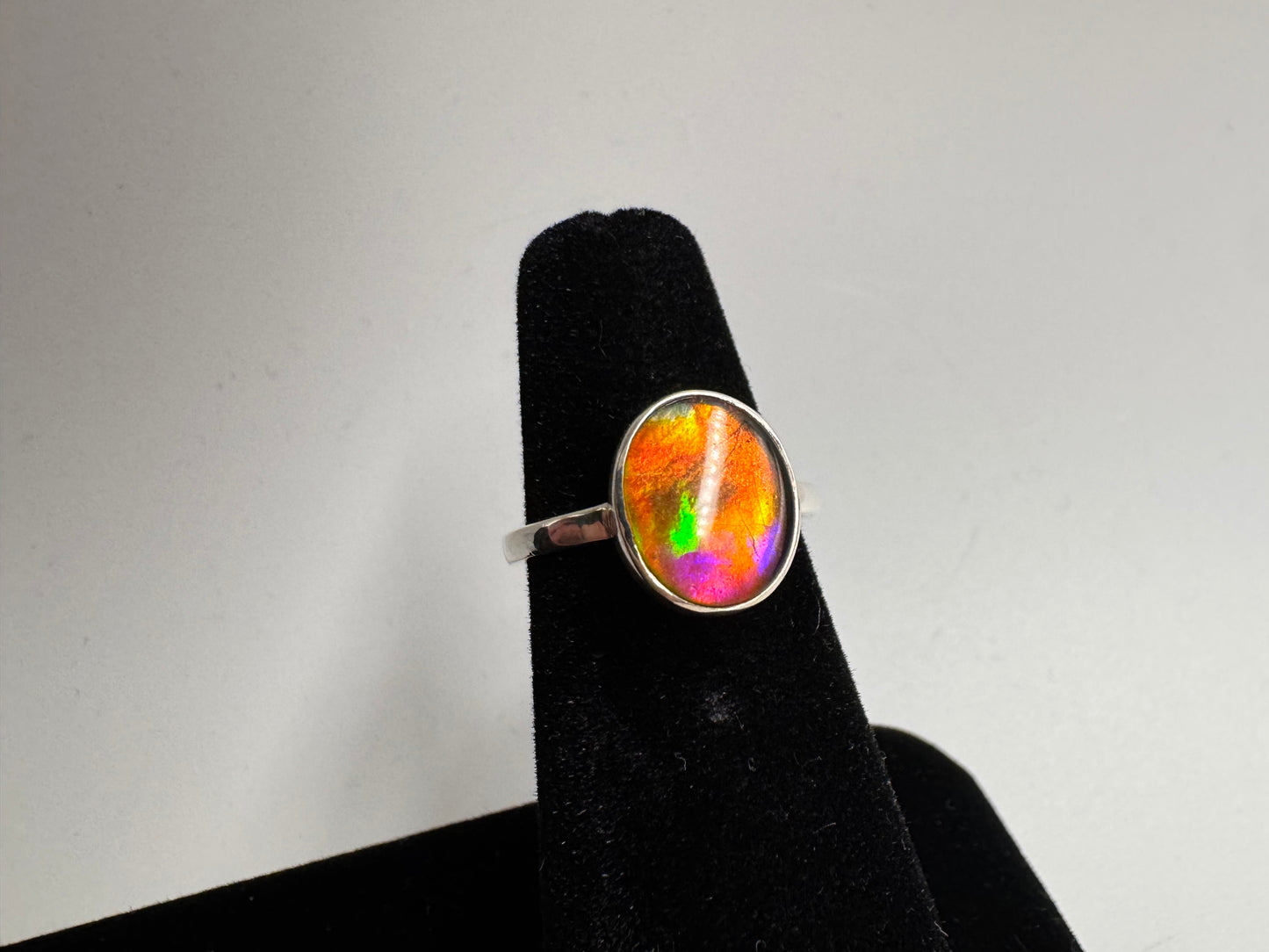 pink ammolite ring